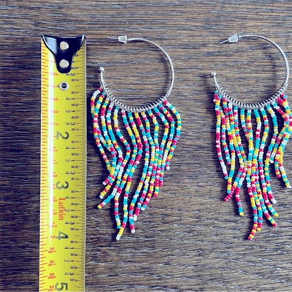 Hoops creole bohemian cascading dangly earrings, colorful beads, fashion jewelry - Picture 5 of 7